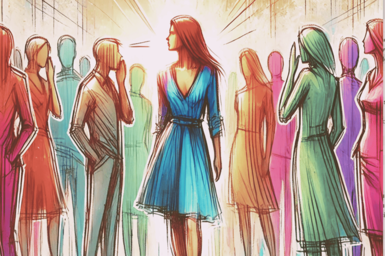 Oser s’affirmer et accepter de déplaire : une femme avance avec confiance sur son propre chemin, libre des attentes des autres.